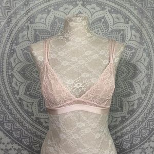 New $44 Victorias Secret Strappy Brami Lace Cross Back Bralette Bra Pink Peach M